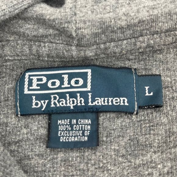 Vintage Polo By Ralph Lauren Hoodie Mens Large Grey Black Fleece Sweatshirt Zip - Picture 9 of 10